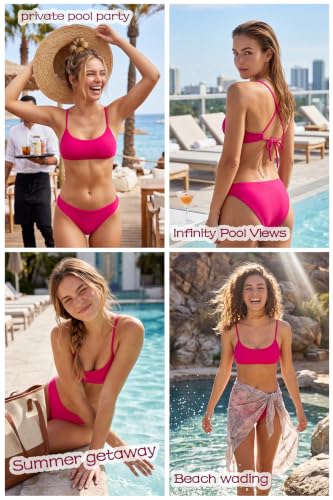 Image of Beautikini Period Spaghetti Straps Bikini Swimwear Bathing Suit for Women | Leakproof Bathing Suit,Removable Pads,Tie Back Spaghetti Straps,4-Layer Leak Proof Lining,Bikini Top and Low Waist Bottoms