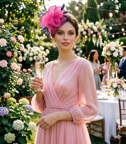 Image of DRESHOW Fascinators Hat Tea Party Headwear Ribbons Feathers on a Headband and a Clip for Women