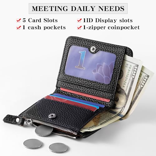 Ini-tial Small Women Wallet Genuine Leather RFID Blocking Bifold Card Holder Ladies Mini Purse with Shiny Gold Border3