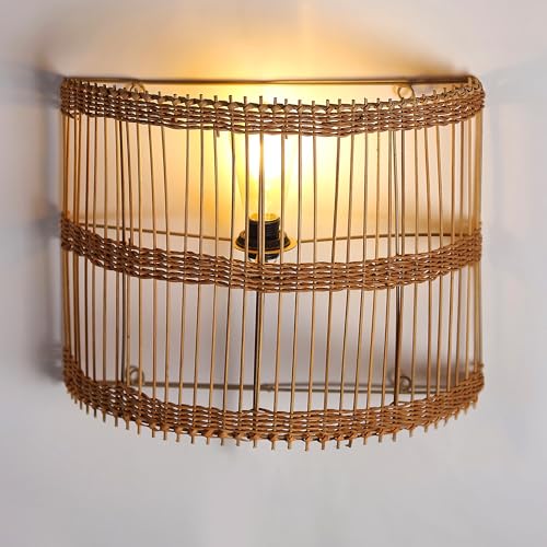 Image of Habere India-All the Cultures Fabricating India Wall Lamps for Bedroom | Decor Lights | Night Lamp for Bedroom | Wall Mount Lights | Cane Lamp - Semicircular (M:40 * 31 * 16 cm)