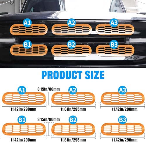 Image of Front Grill Mesh Grille Inserts Cover Frame, Front Bumper Inserts Grill Guard Clip-on Decoration Accessories for Ford Bronco Offroad 2 /4 Door 2021 2022 2023 2024 2025 (Yellow)