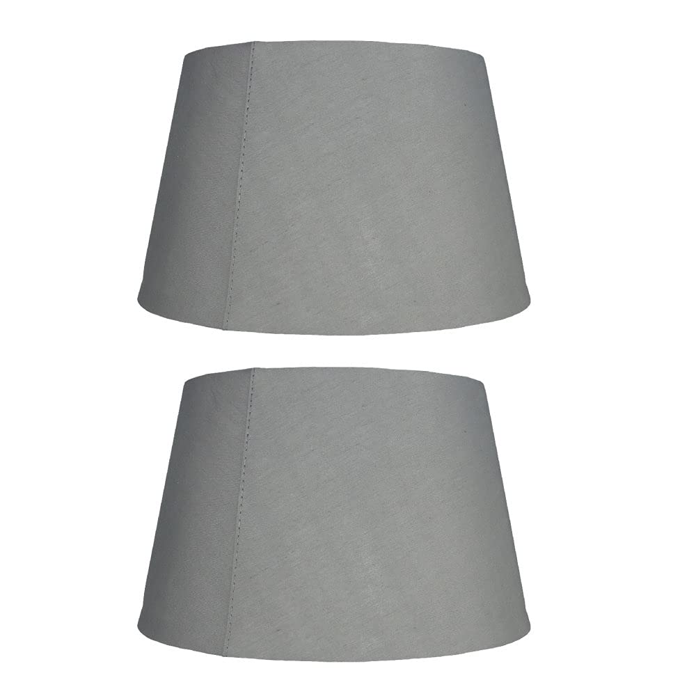 2 Pack - Grey 10" Cotton Tapered Drum Vintage Lampshade with Reversible Gimble & Shade Reducing Ring to Fit All Types of Lampholders - Rolled Edges - Hard Lined - Sold in Pairs