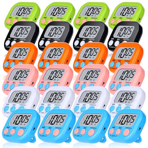 24 Pcs Digital Timers for Classroom Kitchen Timers for Cooking Small Magnetic Stopwatch 6 Colors Mini Countdown Timer Loud Alarm Stop for Study Work Baking Sports Games Office Timer Clock