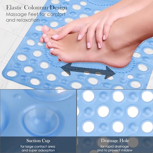Image of Kuber Industries Bath Mat | PVC Bathroom Mat | Shower Bath Mat | Hole Bath Tub Mat | Foot Massager Mat | Anti-Skid Shower Mat with Drain Holes | Pack of 2 | Sky Blue