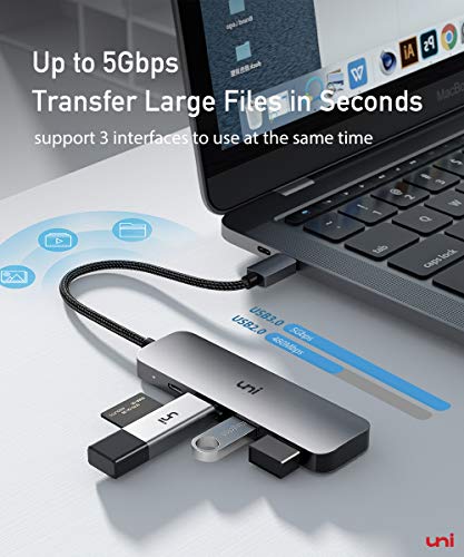 Usb C To Usb Hub With 100W Pd, Uni (Slim& Aluminum& Nylon) Usb Type C To Usb Adapter With Hight Speed 3*Usb 3.0, Usb-C Power Delivery, Thunderbolt 3 Compatible With Macbook Pro, Xps, Pixelbook #TOP2