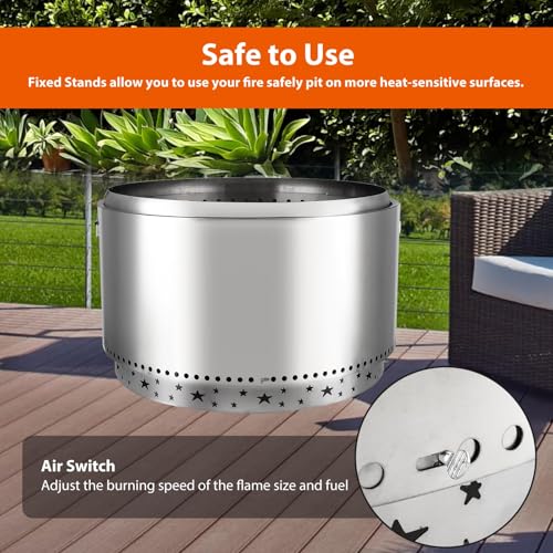 32" Smokeless Firepit Outdoor, Portable Outside Stainless Steel firepit, Wood Burning Fire Pits for Camping, Backyard, Patio Garden, Picnic