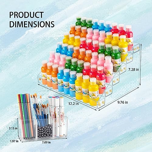 Image of JANNO 6 Layers Acrylic Paint Bottles Organizer, Craft Paint Brush Holder With Beads, Perfect Paint Storage Rack For Storing 2oz Paint Bottles, Oil Paint Tubes, Miniature Paints (Type B)
