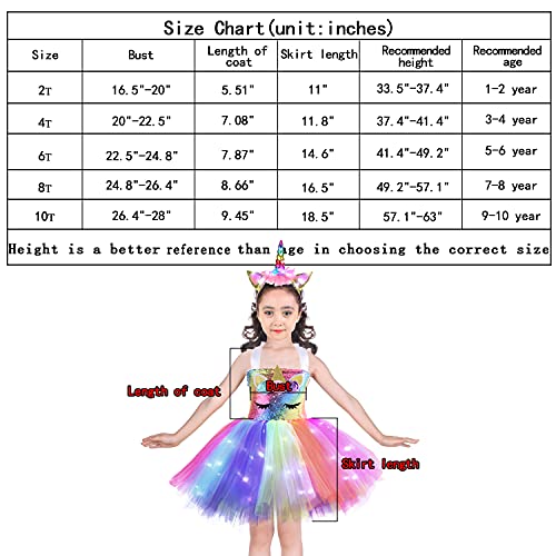 Gogoparti Christmas Unicorn Dress For Girls Led Light Up Dress For Birthday Party Sequin Rainbow Tutu Dress With Headband Size 3-8 #TOP4