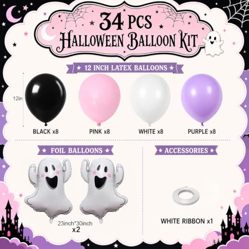 Image of Halloween Balloons Pastel Pink Black Purple Cute Ghost Balloons Party Decor