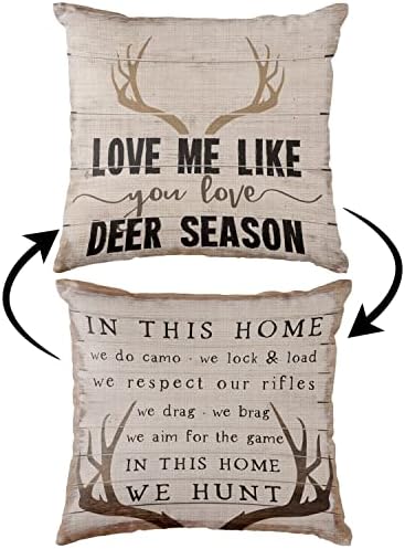 Love Me Like You Love Deer Season Decorative Reversible Throw Pillow Case, 18 x 18 inch Decorations Hunt Home Decor Cushion Cover, Gift for Couples, Husband, Wife, Wedding Anniversary