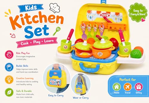 Image of Zest 4 Toyz Kitchen Set for Girls with Suitcase Kitchen Playset for Girls Kitchen Cooking Suitcase (22 Pcs) Cooking Toy Pretend Play Toys for Kids