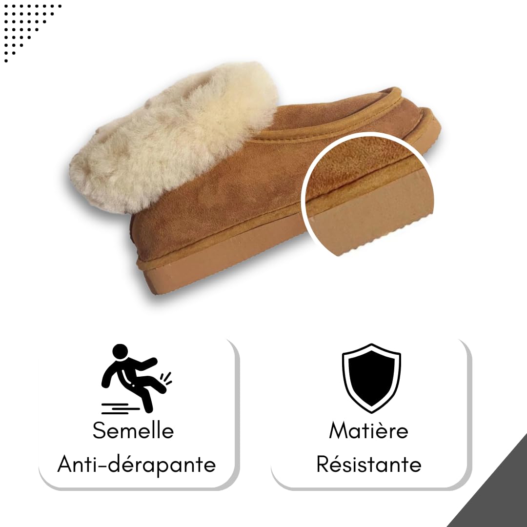 Pantoufles/Chaussons Printemps/Eté/Automne/Hiver Homme et Femme | Peau de Mouton 100% Naturelle | du 36 au 47 | Intérieur et Extérieur | Propriétés thermorégulatrices