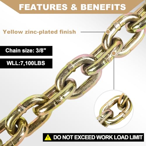 Image of AAIN 3 /8 inch-1 /2 inch Ratchet Chain Binder with 3 /8 Inch x 10 Foot Tow Chain | Heavy Duty 9,200 LBS Safe Working Load | Tie Down Hauling Chains Binders for Flatbed Truck Trailer | 2 Set