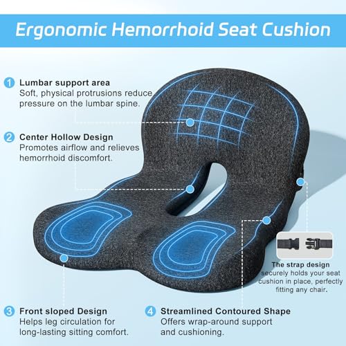 Image of Truck Driver Seat Cushion, Memory Foam L-Shaped Ergonomic Cushion for Office Chairs, Comfort & Support for Long Sitting