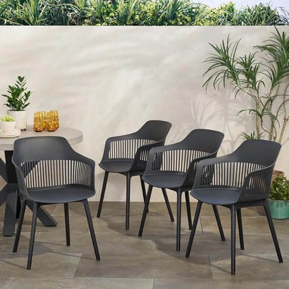 Image of Creative Black Plastic Dining Chairs Set of 2 | Armrest Spindle Back Design | Plastic Shell and Legs | 1.47 Feet Seat Height | Dining Kitchen Cafe Restaurant Living Room Home Use