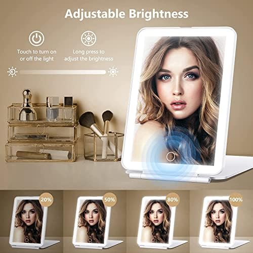 Chulovs Travel Makeup Mirror z 10X lustro powiększające, Vanity Mirror z 80LEDs, 3 oświetlenie kolorów, przenośny Ultra Slim Lighted Makeup Mirror, Essentials podróży dla kobiet (Biały)