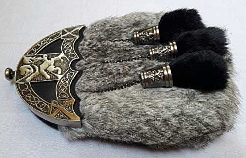 Generic Men's Scottish Kilt Dress Sporran Rampant Lion Cantle & Tassels Caps (free belt), Gray, Standard2