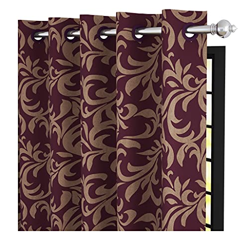 Image of Story@Home Polyester Floral Curtain, Window - 5 Feet, Glaze Magenta, Pack of 4