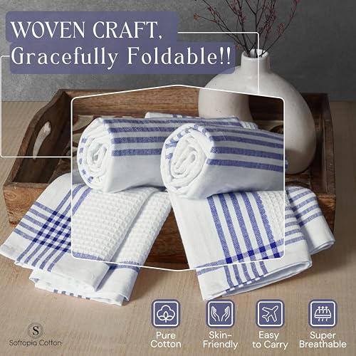 Image of Waffle White & Indigo Blue Kitchen Towels 12 Pack, 100% Cotton, 16x26 inches, Premium Dish Towel, Long Lasting Bar Mop Cloths, Perfect for Drying Dishes, Cooking and Cleanup