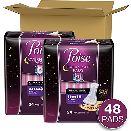 Poise Overnight Incontinence Pads For Women, Ultimate Absorbency, 24 Count (Pack Of 2) (Packaging May Vary) #TOP1
