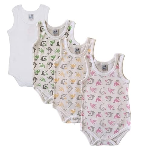 ZZZ ZZZ PETITE ABEILLE Fabriqué en Italie - 4 bodies à épaule large 100 % pur coton, Daufini (2 rose-1 jaune-1 blanc), 80 cm Cover