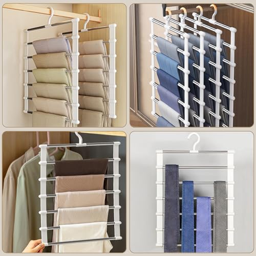 GOWODOOO Hosenbügel Platzsparend,kleiderbügel Hosen,2 Stück 6 Etagen Edelstahl,kleiderbügel Platzsparend 80% Faltbare rutschfest Hosenständer,Zum Apartment,Dormitory Aufhängen Von Hosen,Jeans,Schals