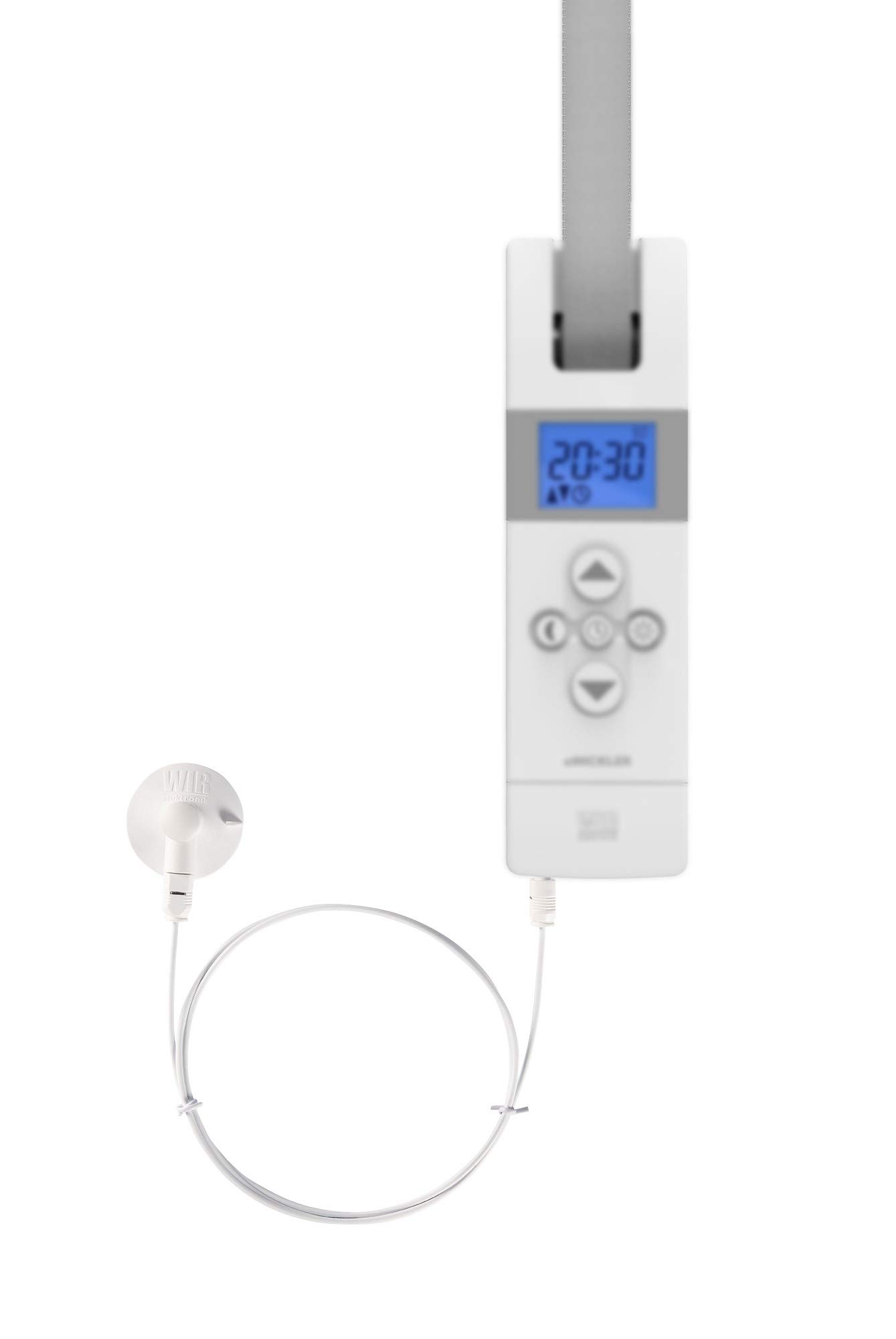 WIR elektronik, eWickler Comfort, eW820, Elektrischer Gurtwickler, Display, für 23mm Gurtband, Unterputz, Zugkraft bis 50kg & Sonnen- /Dämmerungssensor eSo371 1 m, weiß, 1 Meter