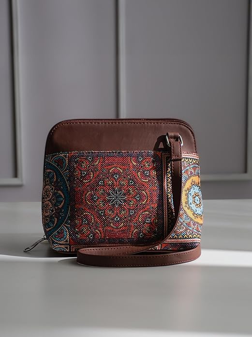Printed Vegan Leather Sling Bag for Women – Stylish Crossbody Handbag with Adjustable Strap, Lightweight Purse for Travel & Everyday Use