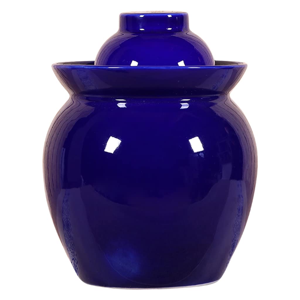 VHJdtE Ceramic pickling jars, Large Ceramic Jar With Lid,Traditional Chinese Fermentation Kit Crock With Water Seal Airlock(Blu,3.5KG)