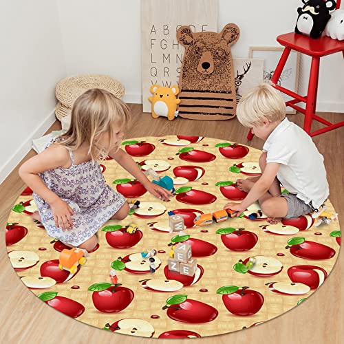 Lamanda Round Area Rugs Red Apples Green Leaf Indoor Floor Carpet Non Slip Throw Rug For Living Room Bedroom Kids Nursery Farm Fruit Harvest 48In #TOP4