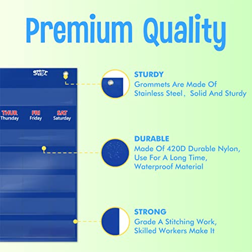 image for SpriteGru Calendar Pocket Chart, Classroom Monthly Pocket Chart with 7