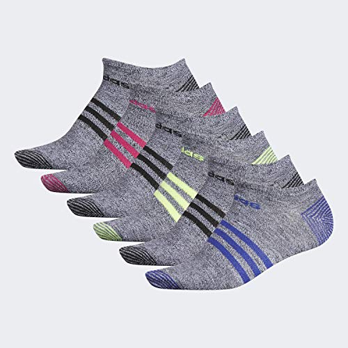 adidas Women's Superlite No Show Socks (6-Pair), Black - White Marl/Real Magenta/Black/Active Blue/Hi