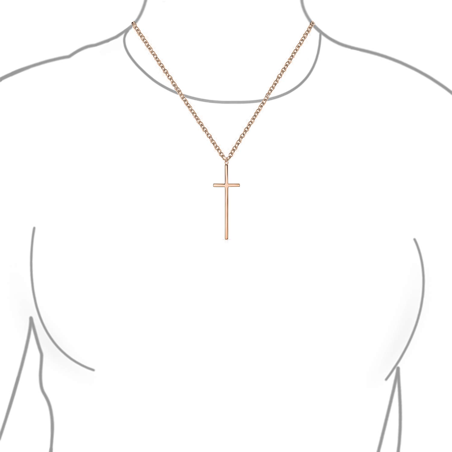 Bling Jewelry Collana Con Ciondolo Croce Latina Religiosa Semplice E Allungata Moderna Di Base Lunga Piatta Sottile Delicata Per Donne Adolescenti In Argento Sterling Placcato Oro Rosa