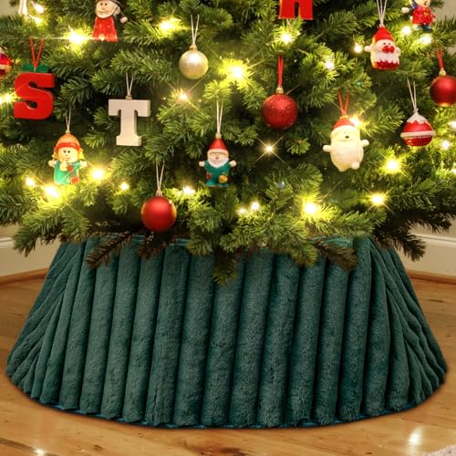 Lanpn 24 Inch Christmas Tree Collar, Faux Fur Tree Collar Christmas Tree Skirt Plush Christmas Tree Ring for Small Artificial Trees Winter Home Party Holiday Indoor Xmas Decor (Green, 60cm)
