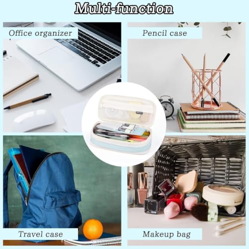 Image of OSDUE Large Capacity Pen Pencil Case Pouch Office College School Pencil Cases Pen Pencil Stationery Pouch for Big Capacity Case Multiple Compartment Pencil Box Pencil Pouch (Light Blue)