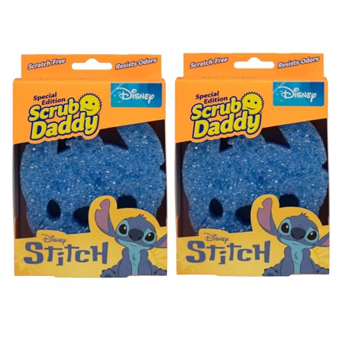 Scrub Daddy Disney Stitch Dish Sponge Twin Pack Smiley Face Sponges for Cleaning & Washing Up - Kitchen Non Scratch Scourers with FlexTexture Firm & Soft Scrubbing Dishwashing Scrubber