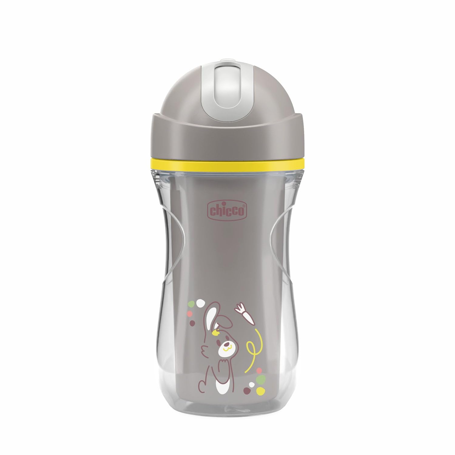 Silikonowy kubek Chicco Sport Cup dla dzieci 14 + miesięcy, 266 ml, Naucz się pić kubek z termosem, z elastyczną słomką odporną na ugryzienie, bez BPA, szary
