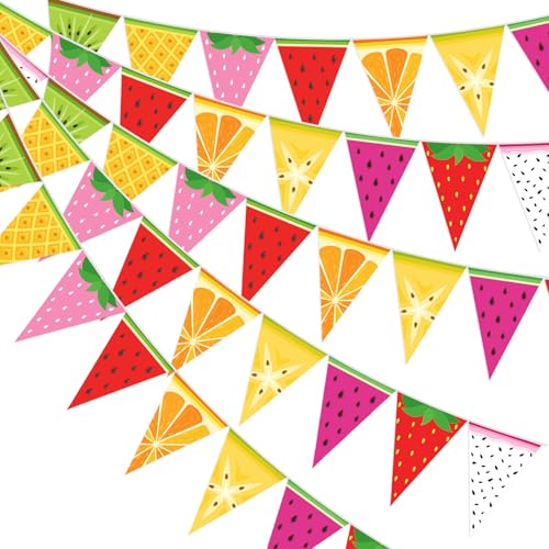 Image of Gersoniel 5 Pieces Fruit Party Decorations Tropical Fruit Pennant Banner Bunting Pre-Strung Paper Triangle Flags Twotti Frutti Themed First Birthday Decor for Baby Shower Wedding Party Favors Supplies