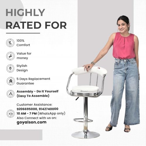 Image of GOYALSON Classic Height Adjustable and Revolving Bar Stool Kitchen Chair (3, White)
