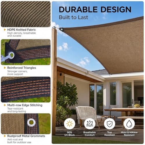 Toldo de protección solar resistente al viento con ojales tela de lona sombra exterior 6