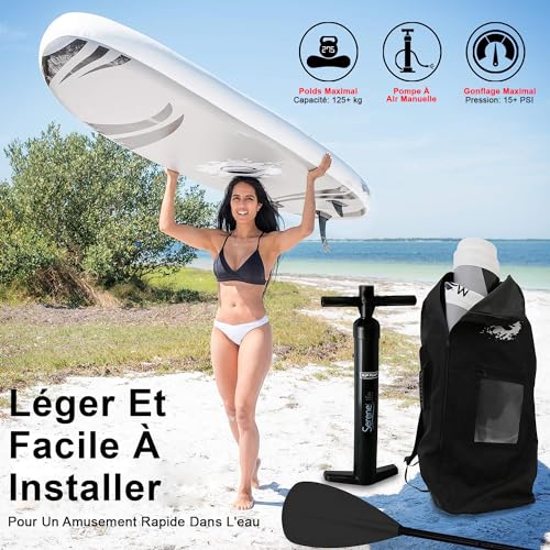 Serenelife Paddle Gonflable (6” d'épaisseur) avec Accessoires Sup et Sac de Transport, Sup Gonflable avec Large Posture, contrôle du Surf et Pont antidérapant, Planche de Surf pour Jeunes et Adultes – vue 3