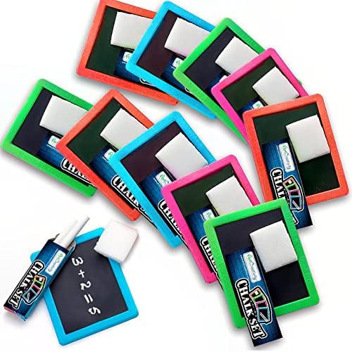 ArtCreativity Neon Chalkboard Set for Kids - 12 Kits - 1 Mini Chalk Board, 2 Chalk Sticks, and 1 Eraser Per Kit - Art Birthday Party Favors for Boys and Girls, Unique Stationery Goodie Bag Fillers