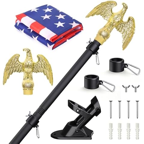 Wphold Flag Pole Kit with 3x5 USA Flag - 6.6FT Heavy Duty, Tangle Free Steel Flagpole, Flag Pole for House with Aluminum Bracket for Outdoor House, Porch, and Garden Display Cover