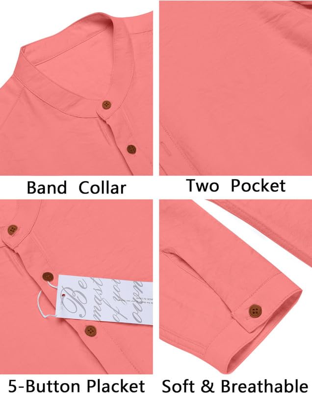 Image of Macsivo Men's Cotton Blend Henley Short Kurta with Mandarin Collar Long Sleeeve Button Closure Curved Hem Regular Fit | Kurta for Men Stylish
