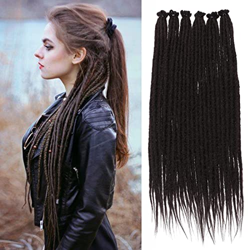 Leeven Chocolate Brown Dreadlock Extensions 18 Inch 20 Strands SE Synthetic Dreads Crochet Hippe Dreads Handmade Soft 0.6 cm Width Loc Extensions Reggae Style Hair for Women Men