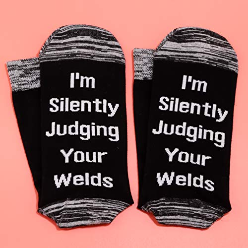 LEVLO Funny Welder Gift I'm Silently Judging Your Welds Cotton Socks For Welder Father Gifts4