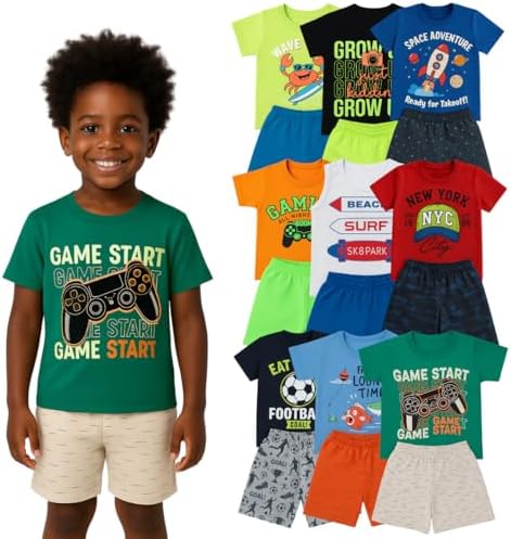 Kit 4 Peças Infantil Menino Verão Conjuntos Blusa e Short em Algo...