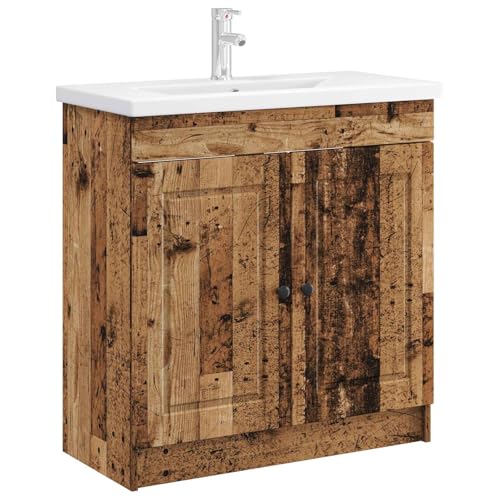 vidaXL Armoire sous évier de Salle de Bain Bois Ancien, Rangement de Salle de Bain, Meuble Moderne, Espace généreux, Cabinet sous évier, Organisateur Malin