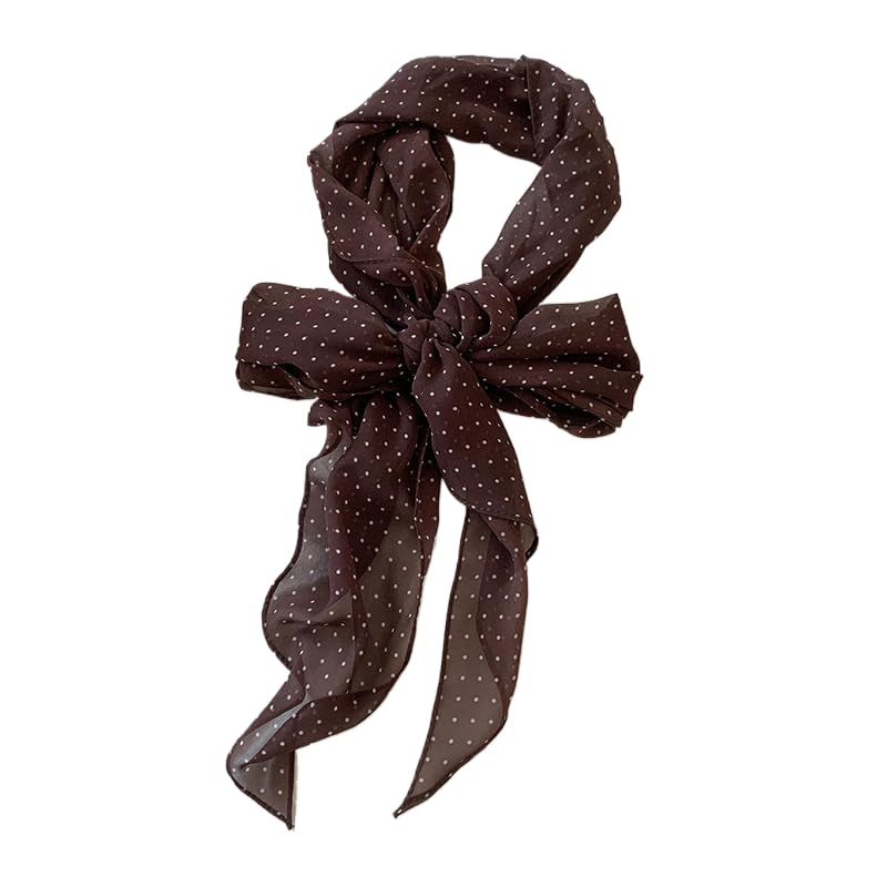 Polka Dot Neck Scarf for Women Retro Chiffon Long Hair Scarf Fashion Neckerchief Necktie