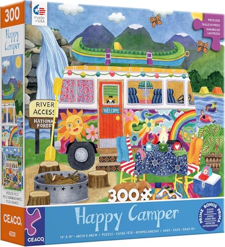 Rompecabezas Ceaco Happy Camper Waterfall Camper, 300 piezas, para adultos, arte de Stephanie Peterson Jones, hecho en EE.UU., incluye póster, ideal para regalar y enmarcar miniatura 1